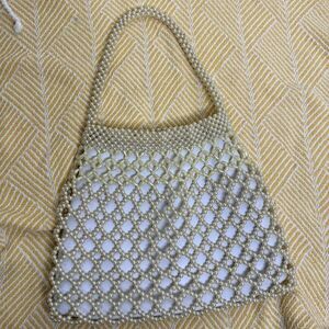 Faux Pearl Purse Bag Single Handle Zip Top Ivory bv